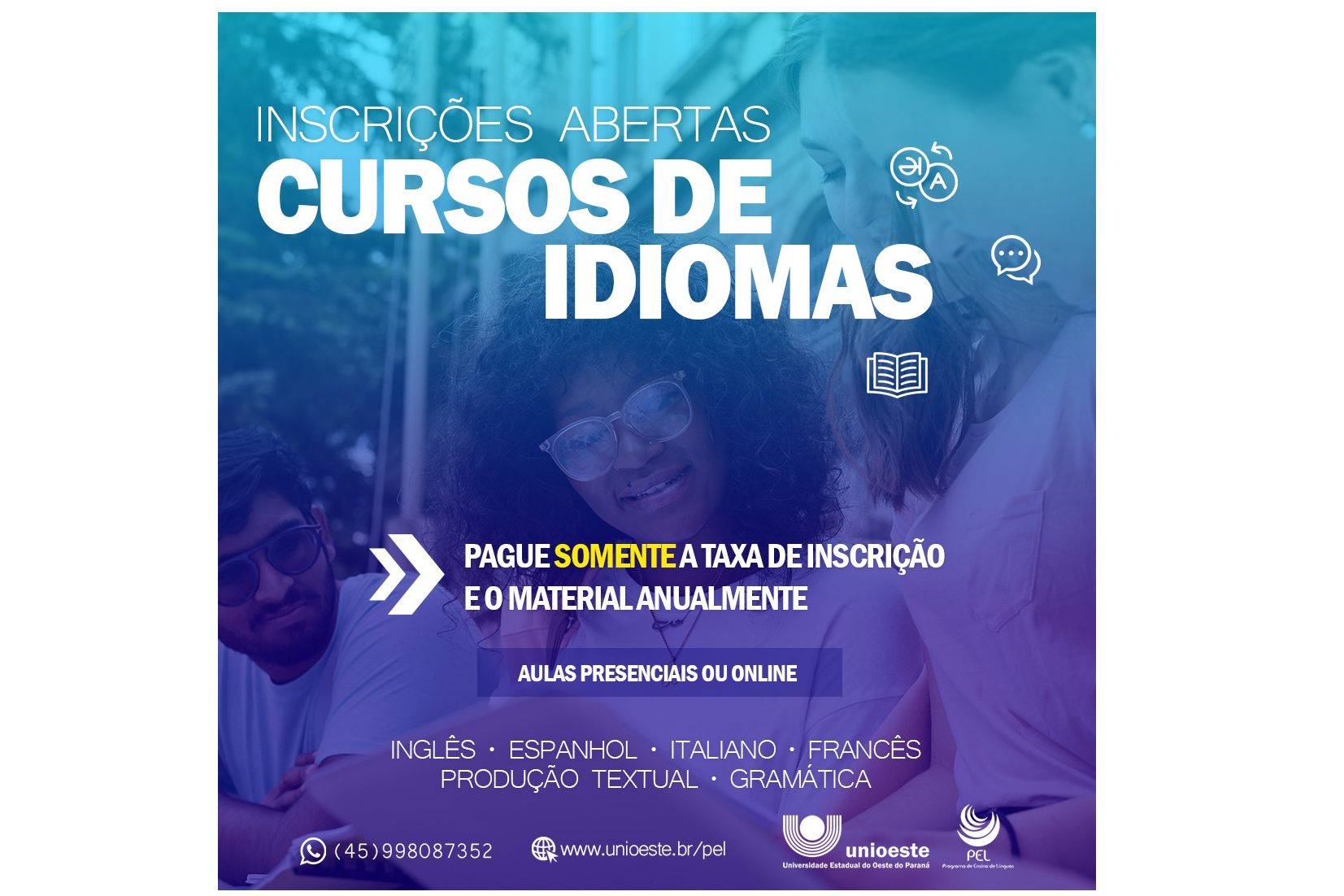 Designs para anúncios de aula e cursos de idiomas