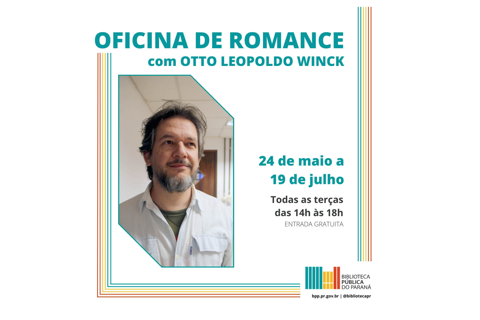 Biblioteca Pública do Paraná abre inscrições gratuitas para oficina literária de romance- nA FOTO, Otto Leopoldo Winck - 