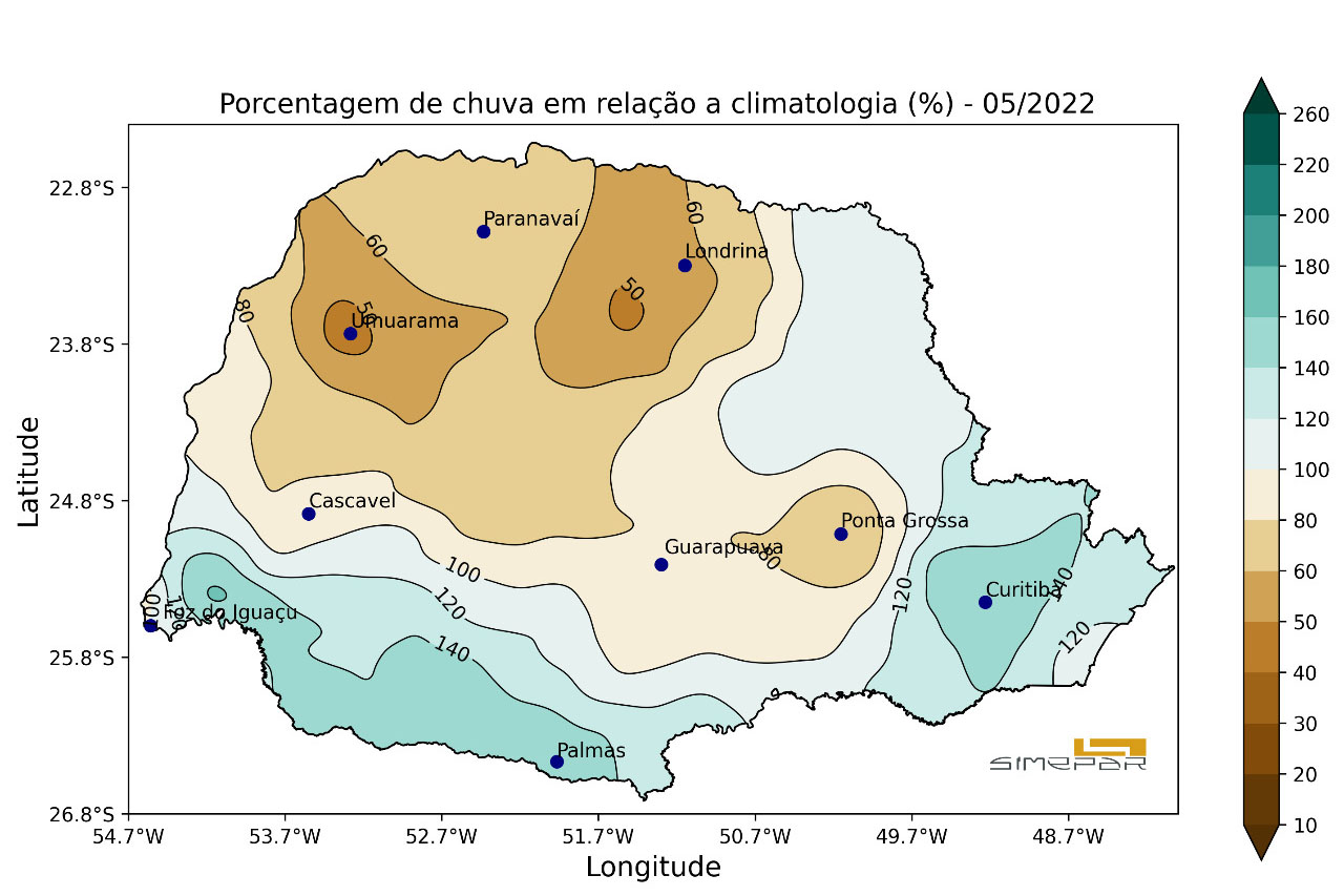 Maio encerra com chuvas volumosas no Sul do Estado - Curitiba, 01/06/2022