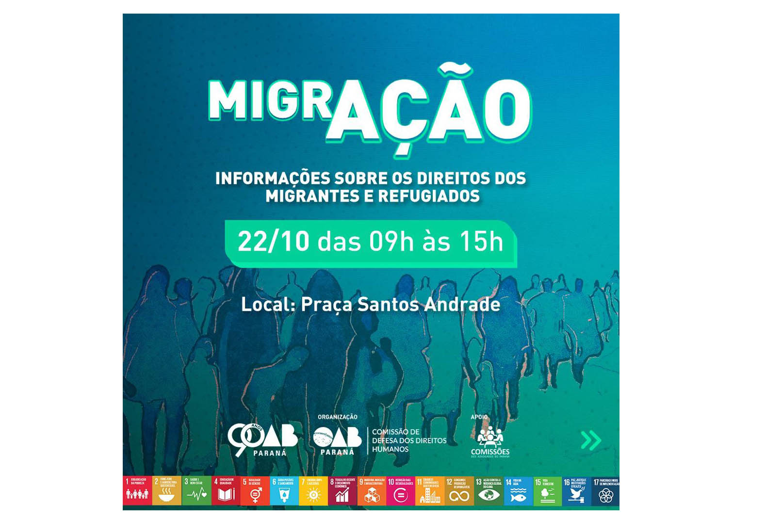 Secretaria de Estado da Justiça, Família e Trabalho vai participar do Projeto MigrAÇÃO, da OAB/PR, na Praça Santos Andrade.