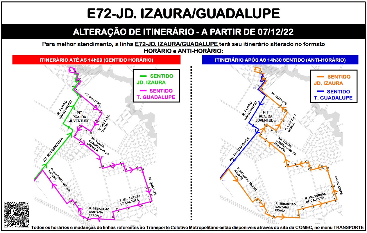 Linha E72 irá operar em dois sentidos