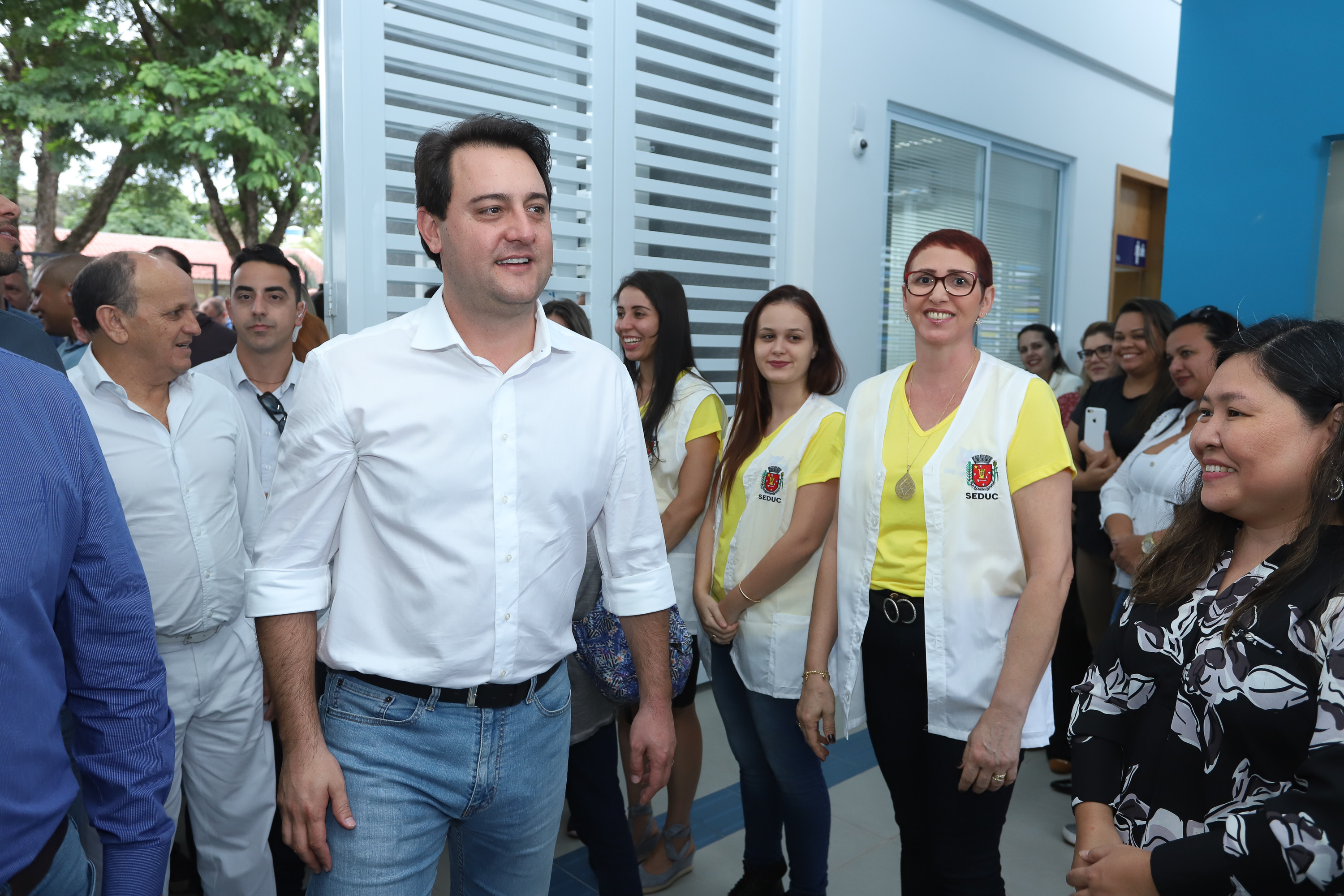 O governador Carlos Massa Ratinho Junior também inaugurou nesta quinta-feira (16) o CMEI José Prestes Neto, no Jardim Alvorada, em Maringá. O prédio de 3 mil metros quadrados tem capacidade para até 500 alunos do berçário ao 5° ano.Foto Rodrigo Felix Leal/ANPr