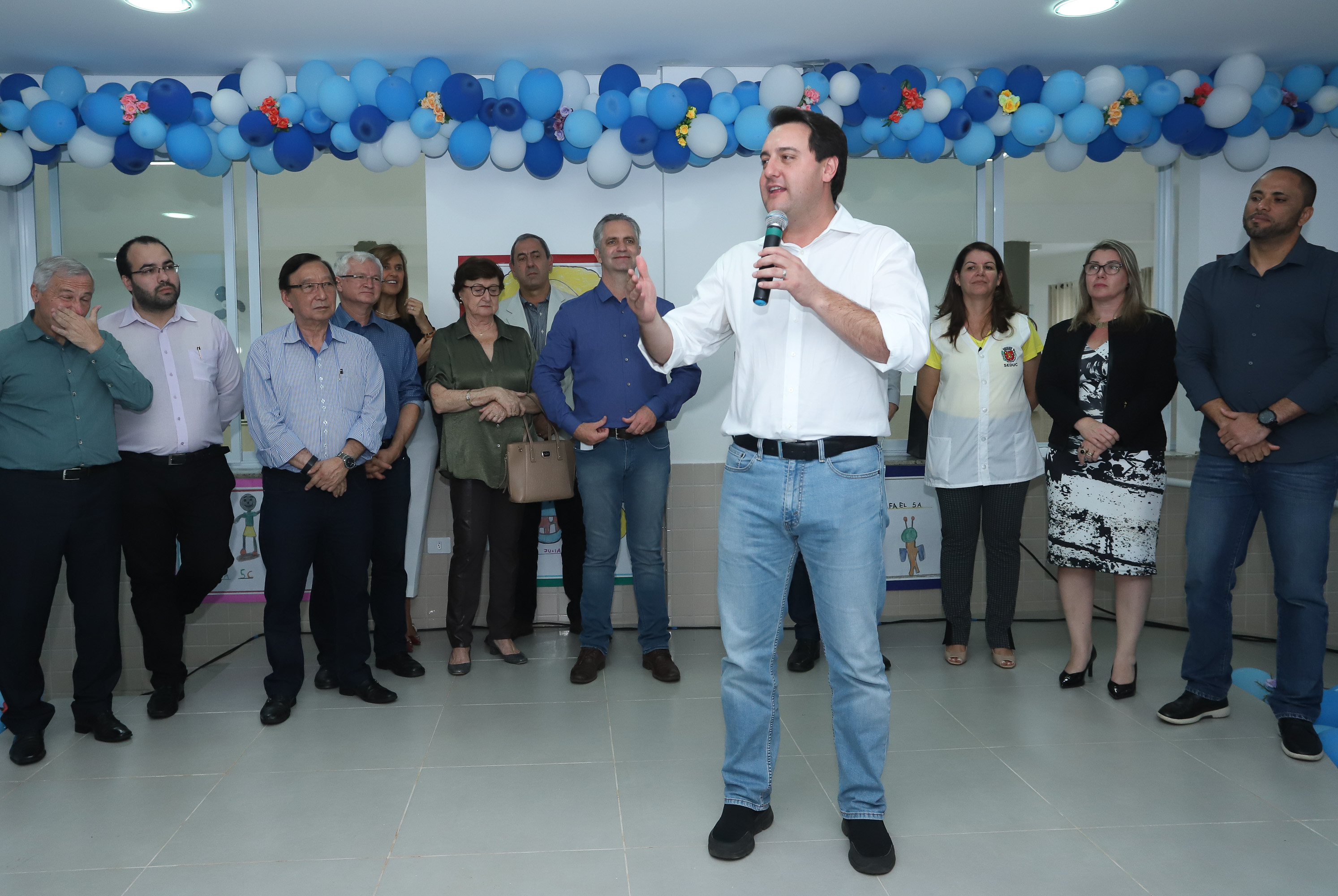 O governador Carlos Massa Ratinho Junior também inaugurou nesta quinta-feira (16) o CMEI José Prestes Neto, no Jardim Alvorada, em Maringá. O prédio de 3 mil metros quadrados tem capacidade para até 500 alunos do berçário ao 5° ano.Foto Rodrigo Felix Leal/ANPr
