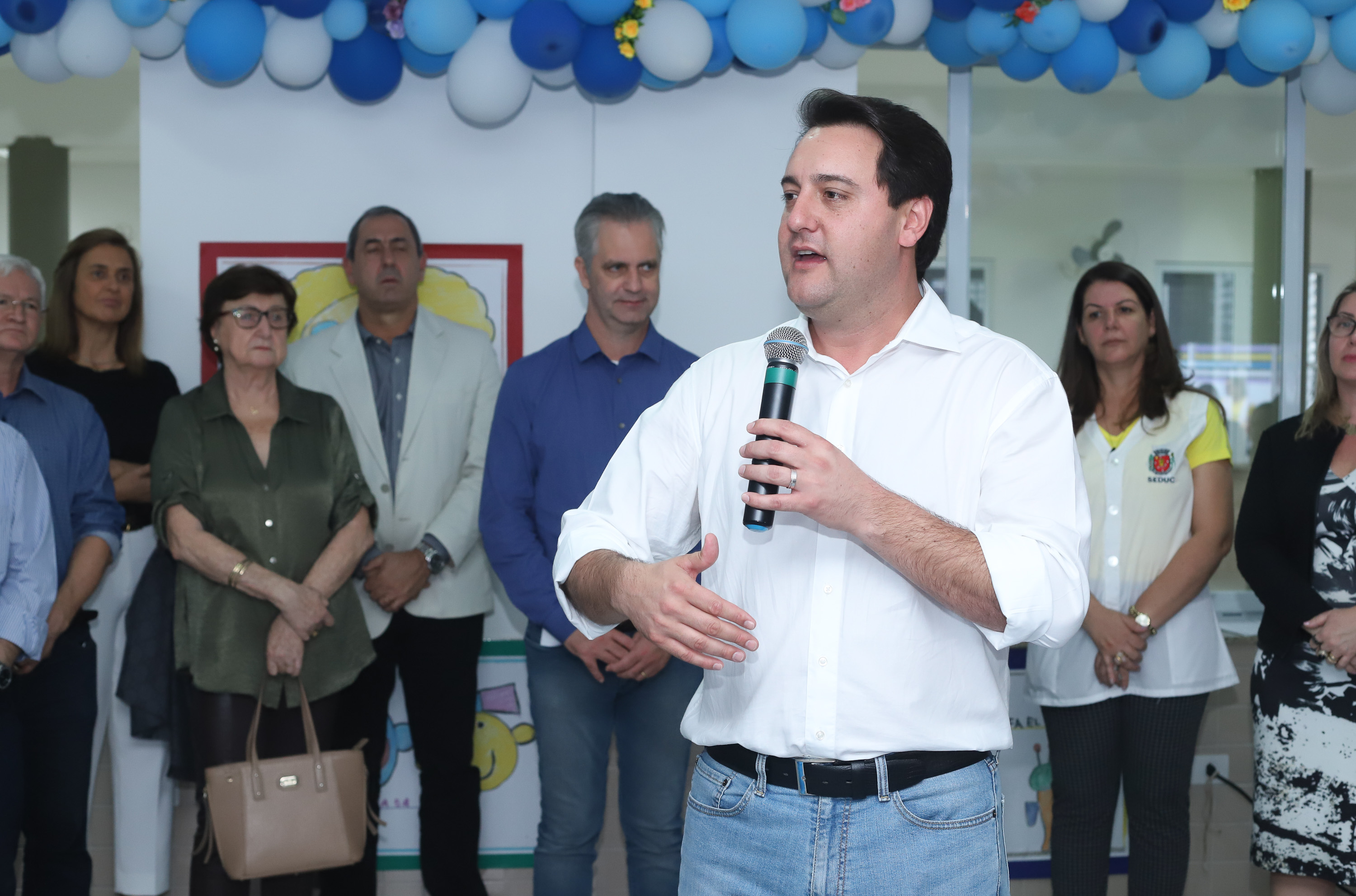 O governador Carlos Massa Ratinho Junior também inaugurou nesta quinta-feira (16) o CMEI José Prestes Neto, no Jardim Alvorada, em Maringá. O prédio de 3 mil metros quadrados tem capacidade para até 500 alunos do berçário ao 5° ano.Foto Rodrigo Felix Leal/ANPr