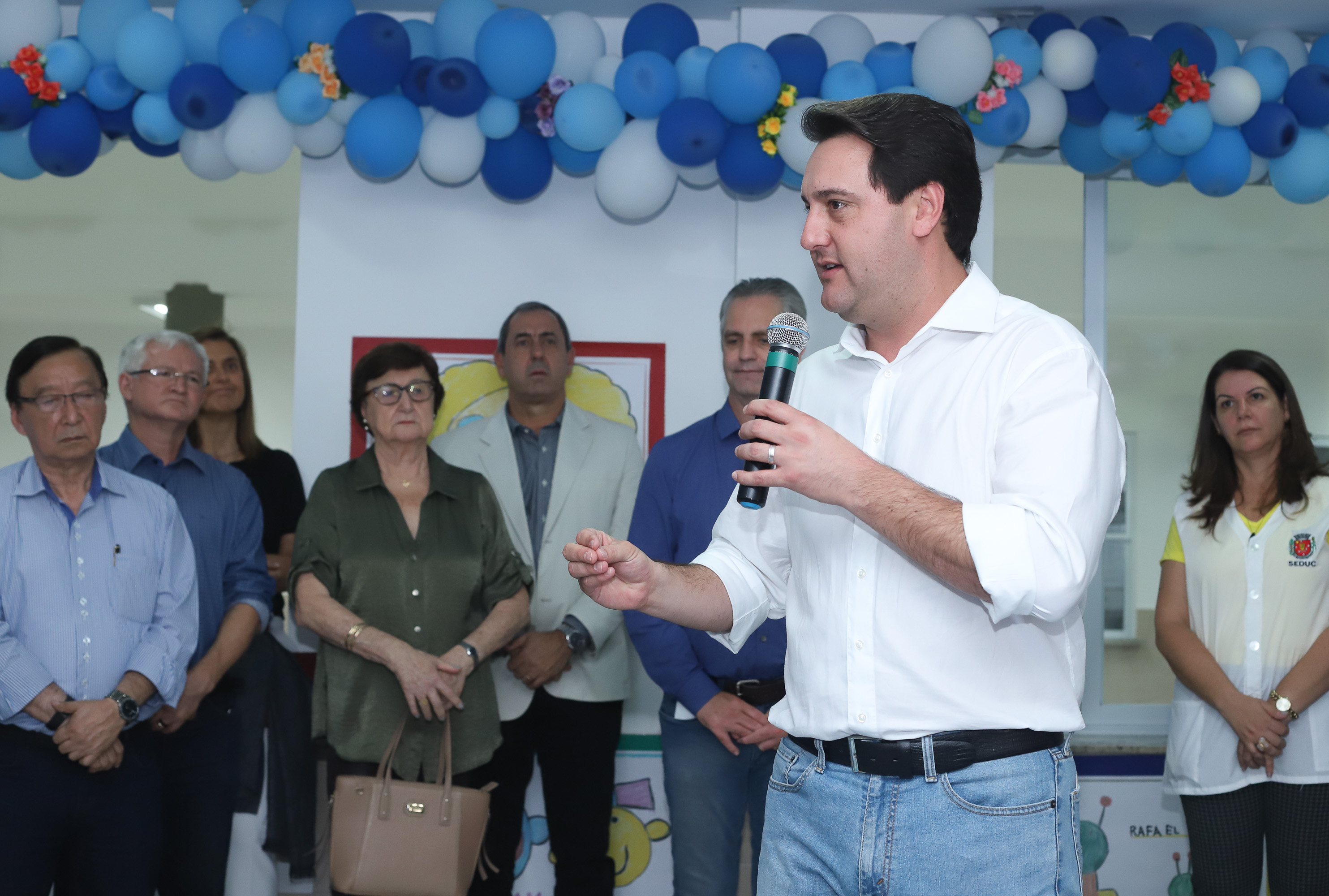 O governador Carlos Massa Ratinho Junior também inaugurou nesta quinta-feira (16) o CMEI José Prestes Neto, no Jardim Alvorada, em Maringá. O prédio de 3 mil metros quadrados tem capacidade para até 500 alunos do berçário ao 5° ano.Foto Rodrigo Felix Leal/ANPr