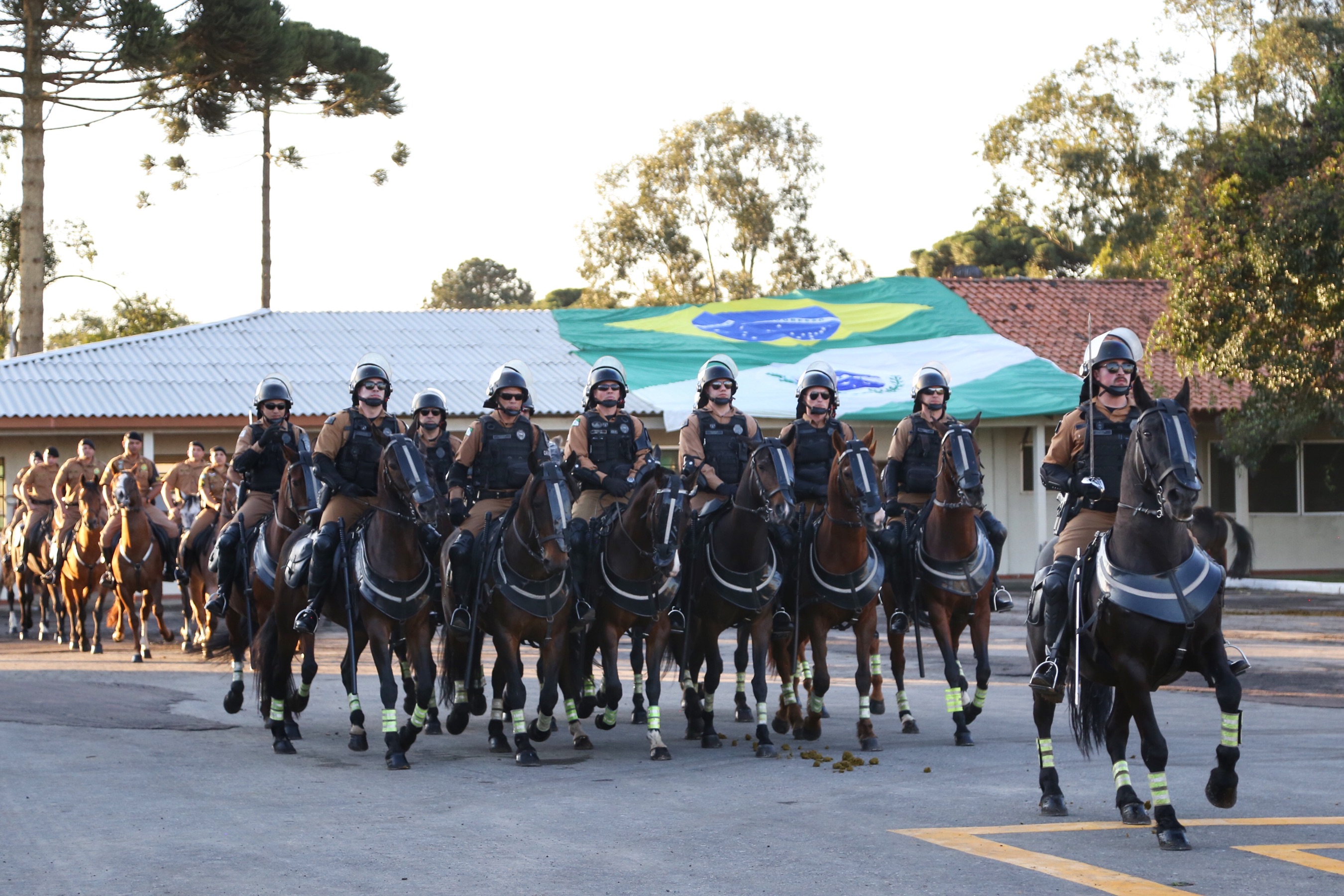 O governador Carlos Massa Ratinho Junior e o presidente em exercício Hamilton Mourão receberam nesta sexta-feira (28) a medalha Heróis da Cavalaria, da Polícia Montada Coronel Dulcídio. A condecoração foi entregue na cerimônia, em Curitiba, que comemora os 140 anos do regimento, que é a unidade mais antiga da Polícia Militar do Paraná. - Curitiba, 28/06/2019 - Foto: José Fernando Ogura/ANPr