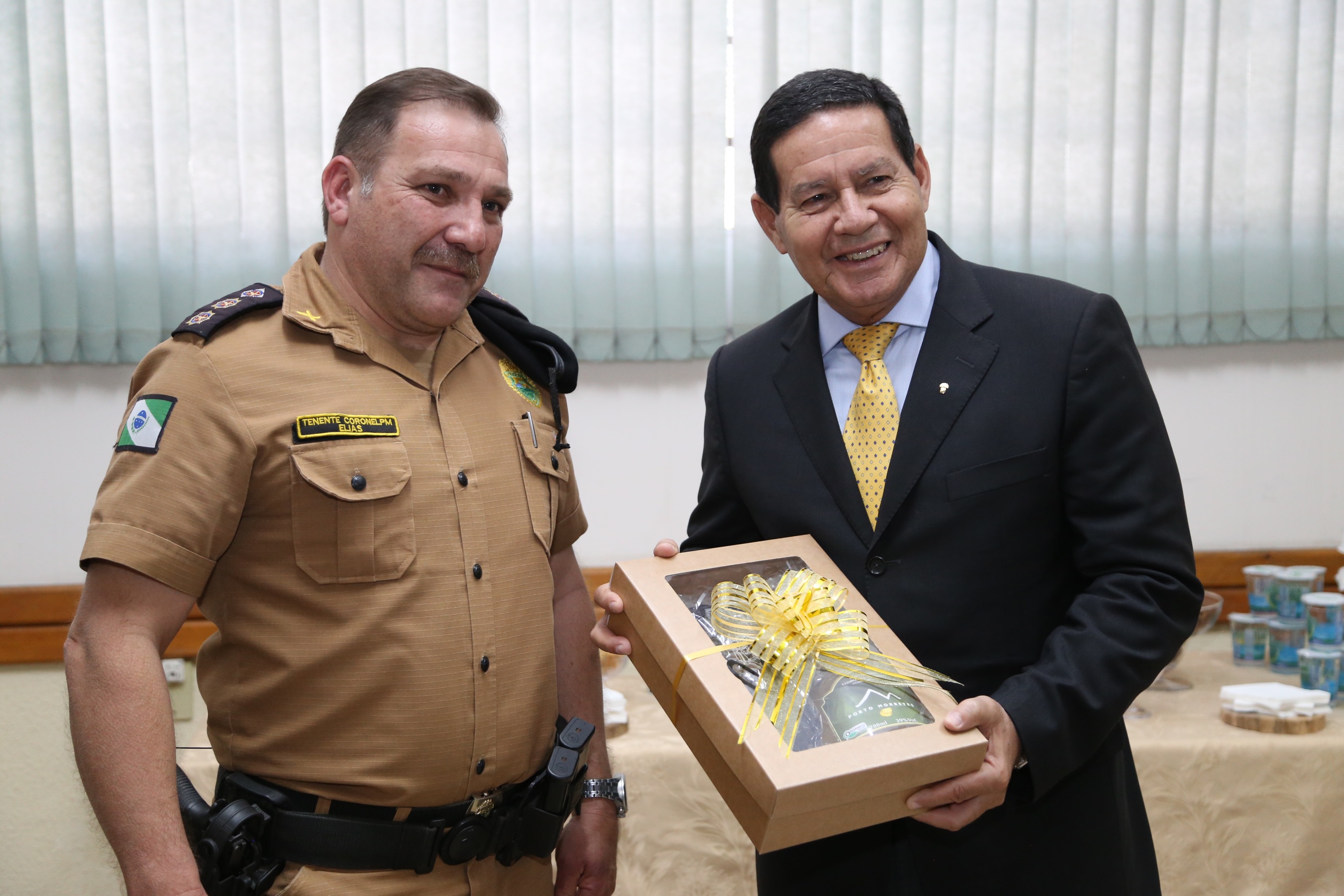 O governador Carlos Massa Ratinho Junior e o presidente em exercício Hamilton Mourão receberam nesta sexta-feira (28) a medalha Heróis da Cavalaria, da Polícia Montada Coronel Dulcídio. A condecoração foi entregue na cerimônia, em Curitiba, que comemora os 140 anos do regimento, que é a unidade mais antiga da Polícia Militar do Paraná. - Curitiba, 28/06/2019 - Foto: José Fernando Ogura/ANPr