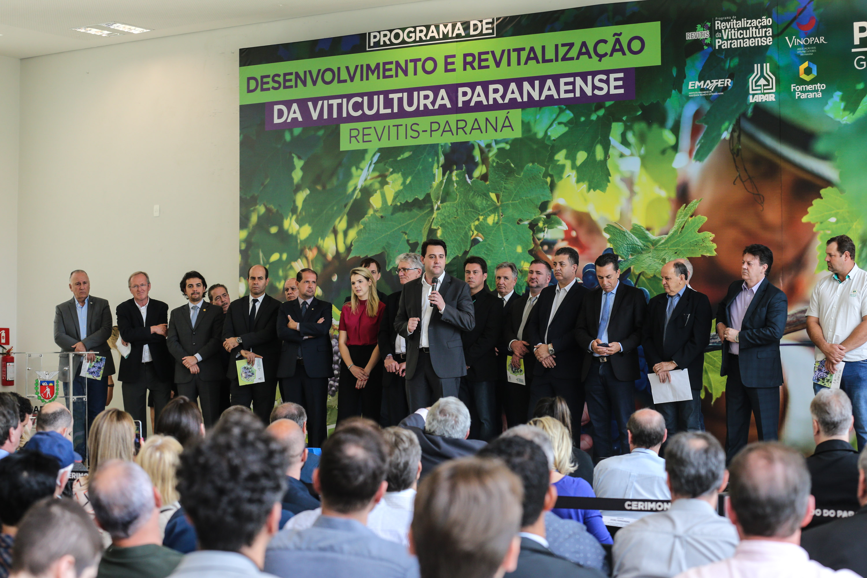 O Governador Carlos Massa Ratinho Júnior e o secretário estadual da Agricultura e Abastecimento, Norberto Ortigara, lançam nesta terça-feira (26), o programa de Desenvolvimento e Revitalização da Viticultura e da Agroindústria Vitícola no Paraná, o Revitis. Curitiba, 26/11/2019 - Foto: Geraldo Bubniak/AEN