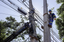 Com trabalho intenso durante a noite, Copel religa quase 90% das unidades afetadas pelo temporal - Na  foto,  trabalhos na área central dae Maringá: avenidas Mandacaru, XV de Novembro, Colombo e Rua Piratininga - Curitiba, 24/04/2022
