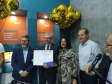Diretor do BRDE PR; Wilson Bley Lipski, presidente da Finep Celso Pansera, ministra do MCTI Luciana Santos e secretário estadual da Ciência, Tecnologia e Ensino Superior Aldo Nelson Bona