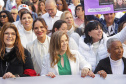Curitiba, 22 de julho de 2023 - Dentro da programação da Campanha Paraná Unido no Combate ao Feminicídio, promovido pelo Governo do Estado, aconteceu caminhada pela Rua XV de Novembro, centro de Curitiba, com a participação da modelo Luiza Brunet.