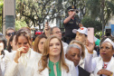 Curitiba, 22 de julho de 2023 - Dentro da programação da Campanha Paraná Unido no Combate ao Feminicídio, promovido pelo Governo do Estado, aconteceu caminhada pela Rua XV de Novembro, centro de Curitiba, com a participação da modelo Luiza Brunet.