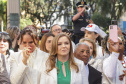 Curitiba, 22 de julho de 2023 - Dentro da programação da Campanha Paraná Unido no Combate ao Feminicídio, promovido pelo Governo do Estado, aconteceu caminhada pela Rua XV de Novembro, centro de Curitiba, com a participação da modelo Luiza Brunet.