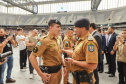 Curitiba, 12 de setembro de 2023 - O governador Carlos Massa Ratinho Jr. participa da formatura de soldados da Polícia Militar do Paraná na Ligga Arena.