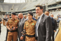 Curitiba, 12 de setembro de 2023 - O governador Carlos Massa Ratinho Jr. participa da formatura de soldados da Polícia Militar do Paraná na Ligga Arena.