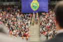 Curitiba, 12 de setembro de 2023 - O governador Carlos Massa Ratinho Jr. participa da formatura de soldados da Polícia Militar do Paraná na Ligga Arena.