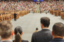 Curitiba, 12 de setembro de 2023 - O governador Carlos Massa Ratinho Jr. participa da formatura de soldados da Polícia Militar do Paraná na Ligga Arena.