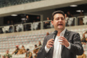 Curitiba, 12 de setembro de 2023 - O governador Carlos Massa Ratinho Jr. participa da formatura de soldados da Polícia Militar do Paraná na Ligga Arena.