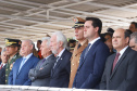 Governador Carlos Massa Ratinho Júnior participa da cerimônia de troca de comando da Polícia Militar do Paraná. O novo camandante-geral é o coronel Péricles de Matos. Ele substitui no cargo a coronel Audilene Dias Rocha.  -  Curitiba, 08/01/2019  -  Foto: Rodrigo Félix Leal