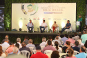 O governador Carlos Massa Ratinho Junior e a ministra da Agricultura, Pecuária e Abastecimento, Tereza Cristina, participam do evento que marca a abertura nacional da colheita da soja. Apucarana, 24/01/2019. Foto: Rodrigo Felix Leal/ANPr