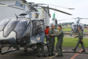 O Governo do Paraná enviou uma equipe aérea para Brumadinho (MG) com o objetivo de auxiliar nas buscas pelas vítimas do rompimento da barragem ocorrida na sexta-feira (25/01). Cinco integrantes do Batalhão de Polícia Militar de Operações Aéreas (BPMOA) viajaram neste domingo (03/02), somando-se à equipe do Corpo de Bombeiros que está naquele estado, incluída na força tarefa de buscas pelas vítimas desde o último domingo (27/01).  -  Curitiba, 03/02/2019  -  Foto: Jaelson Lucas/ANPr