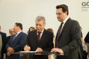 O governador Carlos Massa Ratinho Junior deu posse, em cerimônia no Palácio Iguaçu, ao secretário de Estado do Desenvolvimento Sustentável e Turismo, Marcio Nunes, e aos presidentes das autarquias vinculadas à pasta. Foram empossados os presidentes do Instituto Água e Terra, Everton Souza; do Simepar, Eduardo Alvin; da Paraná Desenvolvimento, Eduardo Bekin; e da Paraná Turismo, João Jacob Mehl. - Curitiba, 12/02/2019 - Foto: José Fernando Ogura/ANPr
