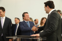 O governador Carlos Massa Ratinho Junior deu posse, em cerimônia no Palácio Iguaçu, ao secretário de Estado do Desenvolvimento Sustentável e Turismo, Marcio Nunes, e aos presidentes das autarquias vinculadas à pasta. Foram empossados os presidentes do Instituto Água e Terra, Everton Souza; do Simepar, Eduardo Alvin; da Paraná Desenvolvimento, Eduardo Bekin; e da Paraná Turismo, João Jacob Mehl. - Curitiba, 12/02/2019 - Foto: José Fernando Ogura/ANPr