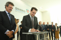 O governador Carlos Massa Ratinho Junior deu posse, em cerimônia no Palácio Iguaçu, ao secretário de Estado do Desenvolvimento Sustentável e Turismo, Marcio Nunes, e aos presidentes das autarquias vinculadas à pasta. Foram empossados os presidentes do Instituto Água e Terra, Everton Souza; do Simepar, Eduardo Alvin; da Paraná Desenvolvimento, Eduardo Bekin; e da Paraná Turismo, João Jacob Mehl. - Curitiba, 12/02/2019 - Foto: Rodrigo Félix Leal/ANPr