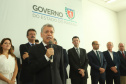 O governador Carlos Massa Ratinho Junior deu posse, em cerimônia no Palácio Iguaçu, ao secretário de Estado do Desenvolvimento Sustentável e Turismo, Marcio Nunes, e aos presidentes das autarquias vinculadas à pasta. Foram empossados os presidentes do Instituto Água e Terra, Everton Souza; do Simepar, Eduardo Alvin; da Paraná Desenvolvimento, Eduardo Bekin; e da Paraná Turismo, João Jacob Mehl. - Curitiba, 12/02/2019 - Foto: Rodrigo Félix Leal/ANPr