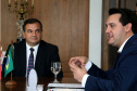 Reunião do governador Carlos Massa Ratinho Junior com a ministra de Indústria e Comércio do Paraguai, Liz Cramer; o governador do Departamento de Misiones, Carlos Arrechea Ortíz; o cônsul-geral do Paraguai no Brasil, Carlos José Fleitas Rodriguez, e empresários.  -  Curitiba, 14/02/2019  -  Foto: Gilson Abreu/ANPr