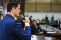 O governador Carlos Massa Ratinho Junior participa da solenidade que formaliza a Força-Tarefa Infância Segura de Prevenção e Combate a Crimes Contra a Criança, nesta quinta-feira (21) no Palácio da Justiça. Na foto, Felipe Eduardo Hideo Hayashi, diretor do Departamento de Justiça da secretaria e coordenador do projeto.  -  Curitiba, 21/02/2019 -  Foto: Geraldo Bubniak/ANPr