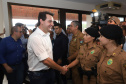 O governador Carlos Massa Ratinho Jr entregou nesta sexta(22) novas viaturas, aparelhos etolométricos e coletes balísticos às unidades da Polícia Militar que pertencem ao 2 Comando Regional - Londrina e região. Londrina,22/02/2019 -  Foto: Rodrigo Félix Leal/ANPr