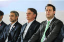 O governador Carlos Massa Ratinho Junior recebe  em Foz do Iguaçu, o presidente Jair Bolsonaro e o presidente do Paraguai Mario Abdo Benítez para o lançamento da pedra fundamental da segunda ponte entre Brasil e Paraguai, em cerimônia  no Marco das Três Fronteiras, nesta sexta-feira (10).   Foz do Iguaçu, 10/05/2019 -  Foto: Geraldo Bubniak/ANPr
