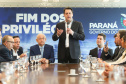 A Proposta de Emenda à Constituição (PEC) que põe fim à aposentadoria vitalícia de governadores, enviada no início do ano à Assembleia Legislativa pelo governador Carlos Massa Ratinho Junior, foi promulgada nesta quarta-feira (29), em solenidade no Palácio Iguaçu.  -  Curitiba, 29/05/2019  -  Foto: Rodrigo Félix Leal/ANPr
