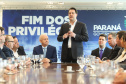 A Proposta de Emenda à Constituição (PEC) que põe fim à aposentadoria vitalícia de governadores, enviada no início do ano à Assembleia Legislativa pelo governador Carlos Massa Ratinho Junior, foi promulgada nesta quarta-feira (29), em solenidade no Palácio Iguaçu.  -  Curitiba, 29/05/2019  -  Foto: Rodrigo Félix Leal/ANPr