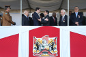 O governador Carlos Massa Ratinho Junior e o presidente em exercício Hamilton Mourão receberam nesta sexta-feira (28) a medalha Heróis da Cavalaria, da Polícia Montada Coronel Dulcídio. A condecoração foi entregue na cerimônia, em Curitiba, que comemora os 140 anos do regimento, que é a unidade mais antiga da Polícia Militar do Paraná. - Curitiba, 28/06/2019 - Foto: José Fernando Ogura/ANPr