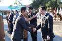 O governador Carlos Massa Ratinho Junior e o presidente em exercício Hamilton Mourão receberam nesta sexta-feira (28) a medalha Heróis da Cavalaria, da Polícia Montada Coronel Dulcídio. A condecoração foi entregue na cerimônia, em Curitiba, que comemora os 140 anos do regimento, que é a unidade mais antiga da Polícia Militar do Paraná. - Curitiba, 28/06/2019 - Foto: José Fernando Ogura/ANPr