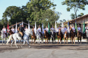 O governador Carlos Massa Ratinho Junior e o presidente em exercício Hamilton Mourão receberam nesta sexta-feira (28) a medalha Heróis da Cavalaria, da Polícia Montada Coronel Dulcídio. A condecoração foi entregue na cerimônia, em Curitiba, que comemora os 140 anos do regimento, que é a unidade mais antiga da Polícia Militar do Paraná. - Curitiba, 28/06/2019 - Foto: José Fernando Ogura/ANPr