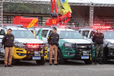 O governador Carlos Massa Ratinho Junior destacou nesta quarta-feira (10) o esforço que o Estado tem feito para recompor e atualizar a frota de viaturas policiais. Em solenidade para a entrega de 100 novos veículos para as polícias Militar e Civil e para os Bombeiros, ele lembrou que assumiu o governo com cerca de 40% das viaturas policiais no conserto e que vem trabalhando para resolver a situação. Foto: Rodrigo Felix Leal/ANPr