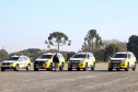 O governador Carlos Massa Ratinho Junior destacou nesta quarta-feira (10) o esforço que o Estado tem feito para recompor e atualizar a frota de viaturas policiais. Em solenidade para a entrega de 100 novos veículos para as polícias Militar e Civil e para os Bombeiros, ele lembrou que assumiu o governo com cerca de 40% das viaturas policiais no conserto e que vem trabalhando para resolver a situação. Foto: Gilson Abreu/ANP