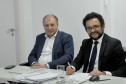 A Fomento Paraná é a mais nova instituição estadual a aderir aos Objetivos de Desenvolvimento Sustentável (ODS). O termo de compromisso foi assinado nesta terça (30) pelo diretor-presidente da instituição, Heraldo Neves, a vice-presidente do Conselho Estadual de Desenvolvimento Econômico e Social do Paraná (Cedes), Keli Guimarães, e o secretário de Estado do Desenvolvimento Urbano e Obras Públicas, João Carlos Ortega. fOTO: Divulgação/Fomento Paraná