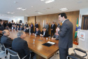 O governador Carlos Massa Ratinho Junior e o diretor-presidente da Itaipu, general Joaquim Silva e Luna, assinaram nesta quinta-feira (01), convênio para dar início à construção da segunda ponte ligando o Brasil ao Paraguai, em Foz do Iguaçu.Curitiba, 01-08-19.Foto: Arnaldo Alves / ANPr.