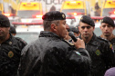 Curitiba, 02 de agosto de 2019.  Polícia Militar deflagra Operação 100 com mais de 500 policiais e 165 viaturas em Curitiba. Foto: Cel. QOPM Péricles de Matos, Comandante-Geral da PMPR, falando com a tropa durante o lançamento da Operação. 