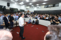 O governador Carlos Massa Ratinho Junior participa nesta sexta-feira (09), em na câmara de Toledo, a liberação de recursos para municípios da região Oeste. Participaram: prefeito de Toledo, Lucio De Marchi; secretário Chefe da Casa Civil, Guto Silva; de Desenvolvimento Urbano, João Carlos Ortega; do Planejamento, Valdemar Jorge e da Infraestrutura e Logística, Sandro Alex; deputados e demais autoridades.Toledo, 09-08-19.Foto: Arnaldo Alves / ANPr.