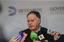 O diretor-geral do Departamento de Trânsito do Paraná (Detran-PR), Cesar Kogut e o diretor administrativo financeiro, coronel Carneiro em coletiva de imprensa para anunciar o novo valor do Registro de Contrato de Financiamento.    27/08/2019 -  Foto: Geraldo Bubniak/AEN
