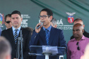 O governador Carlos Massa Ratinho Junior participa nesta sexta-feira (30) do projeto Em Frente Brasil - Programa Nacional de Enfrentamento à Criminalidade Violenta, criado pelo Ministério da Justiça e Segurança Pública no Parque São José em São José dos Pinhais. Em discurso o Secretario de Segurança Pública do Paraná, coronel Romulo Marinho. 30/08/2019 -Foto: Geraldo Bubniak/AEN