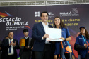 O governador Carlos Massa Ratinho Junior anunciou nesta segunda-feira (02), no Palácio Iguaçu, a nova fase do programa de apoio à formação de atletas olímpicos. Patrocinado pela Copel, o ?Geração Olímpica? é o maior programa de bolsa-atleta do País. Curitiba,02/09/2019 Foto:Jaelson Lucas /AEN