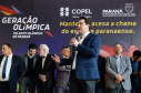O governador Carlos Massa Ratinho Junior lançou nesta segunda-feira (2), em cerimônia no Palácio Iguaçu, o programa Geração Olímpica, que só neste ano garantirá 1.252 bolsas esportivas nas modalidades olímpicas e paralímpicas para jovens promessas, atletas de renome mundial e técnicos. A Companhia Paranaense de Energia (Copel), patrocinadora da iniciativa, investe R$ 4,75 milhões. É o maior programa de bolsa-atleta do País, em nível estadual.