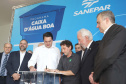 O governador Carlos Massa Ratinho Junior anunciou nesta segunda-feira (9) a expansão do programa que viabiliza instalação de caixas d'água em casas de famílias em situação de vulnerabilidade social. Participaram: secretários da Justiça, Família e Trabalho, Ney Leprevost; da Saúde, Beto Preto; presidente da Sanepar, Claudio Stabile; deputados estaduais; prefeitos; entre outras autoridades.Curitiba, 09-09-19.Foto: Arnaldo Alves / AEN.