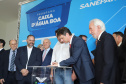 O governador Carlos Massa Ratinho Junior anunciou nesta segunda-feira (9) a expansão do programa que viabiliza instalação de caixas d'água em casas de famílias em situação de vulnerabilidade social. Participaram: secretários da Justiça, Família e Trabalho, Ney Leprevost; da Saúde, Beto Preto; presidente da Sanepar, Claudio Stabile; deputados estaduais; prefeitos; entre outras autoridades.Curitiba, 09-09-19.Foto: Arnaldo Alves / AEN.